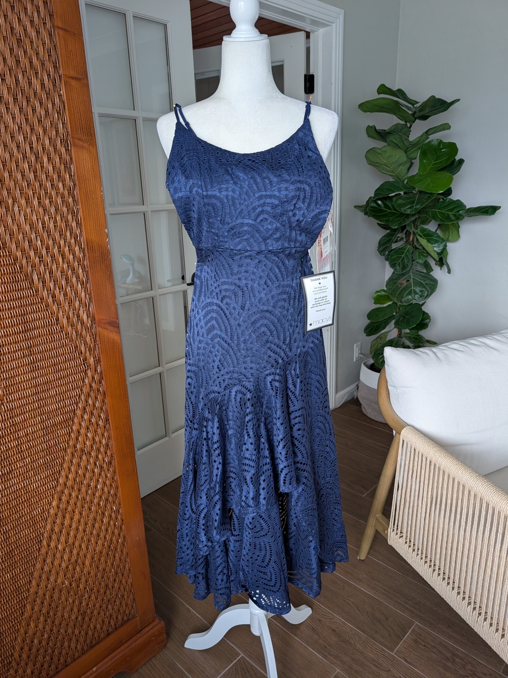 NWT Macy's Emerald Sundae Navy Lace Tiered Midi Dress - Women Small